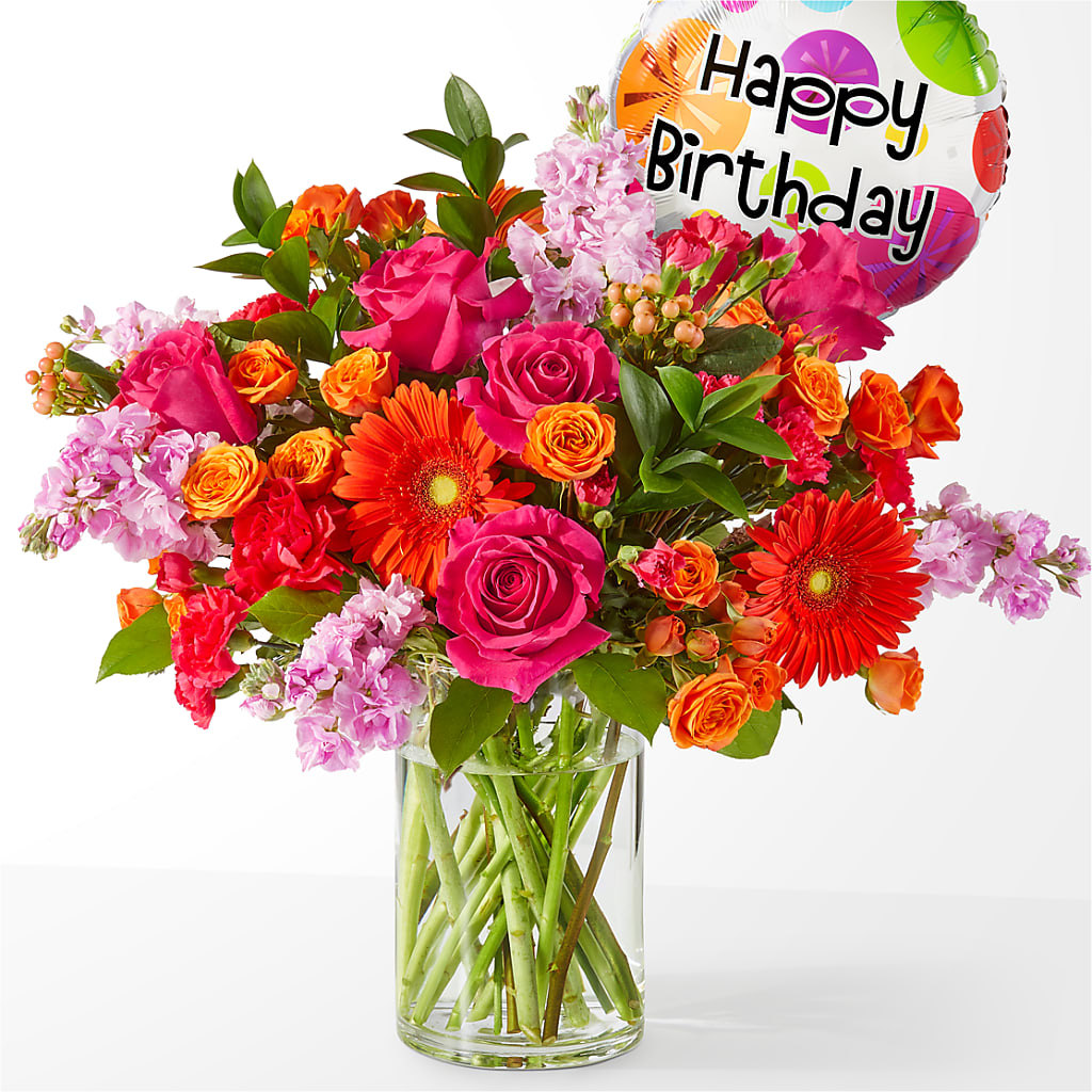 Fiesta Bouquet with Birthday Balloon – Oliver Flower Shop Inc, Pittsburgh PA