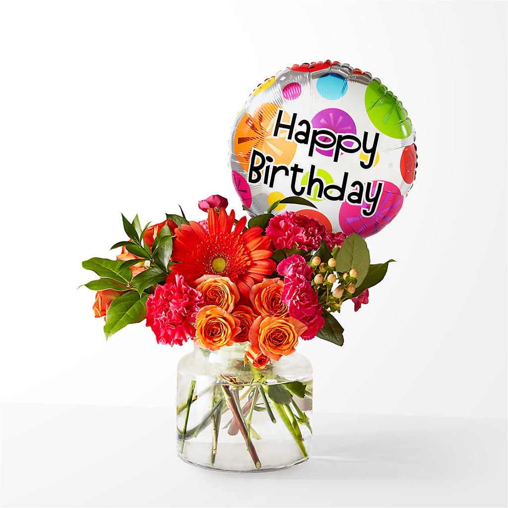 Fiesta Bouquet with Birthday Balloon – Oliver Flower Shop Inc, Pittsburgh PA
