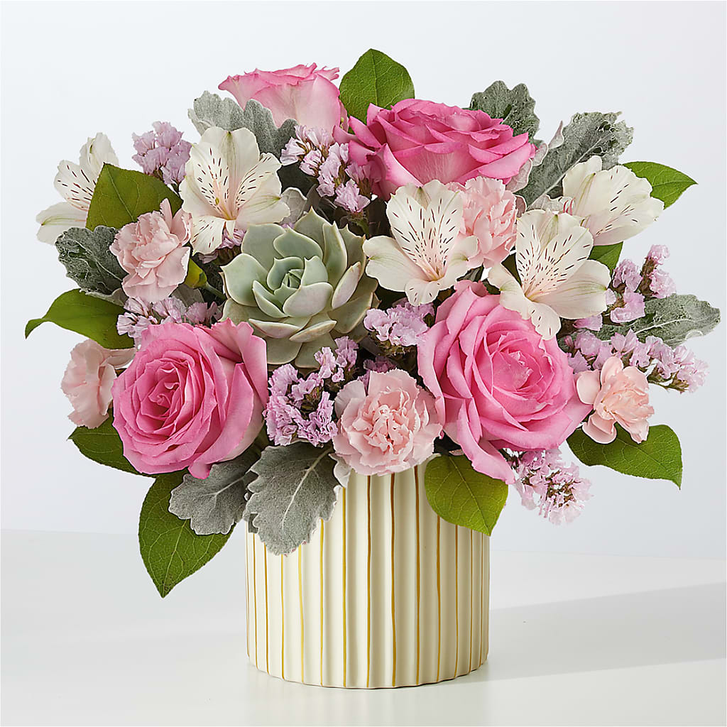 Dusty Rose Bouquet with Ivory Vase – Oliver Flower Shop Inc, Pittsburgh PA