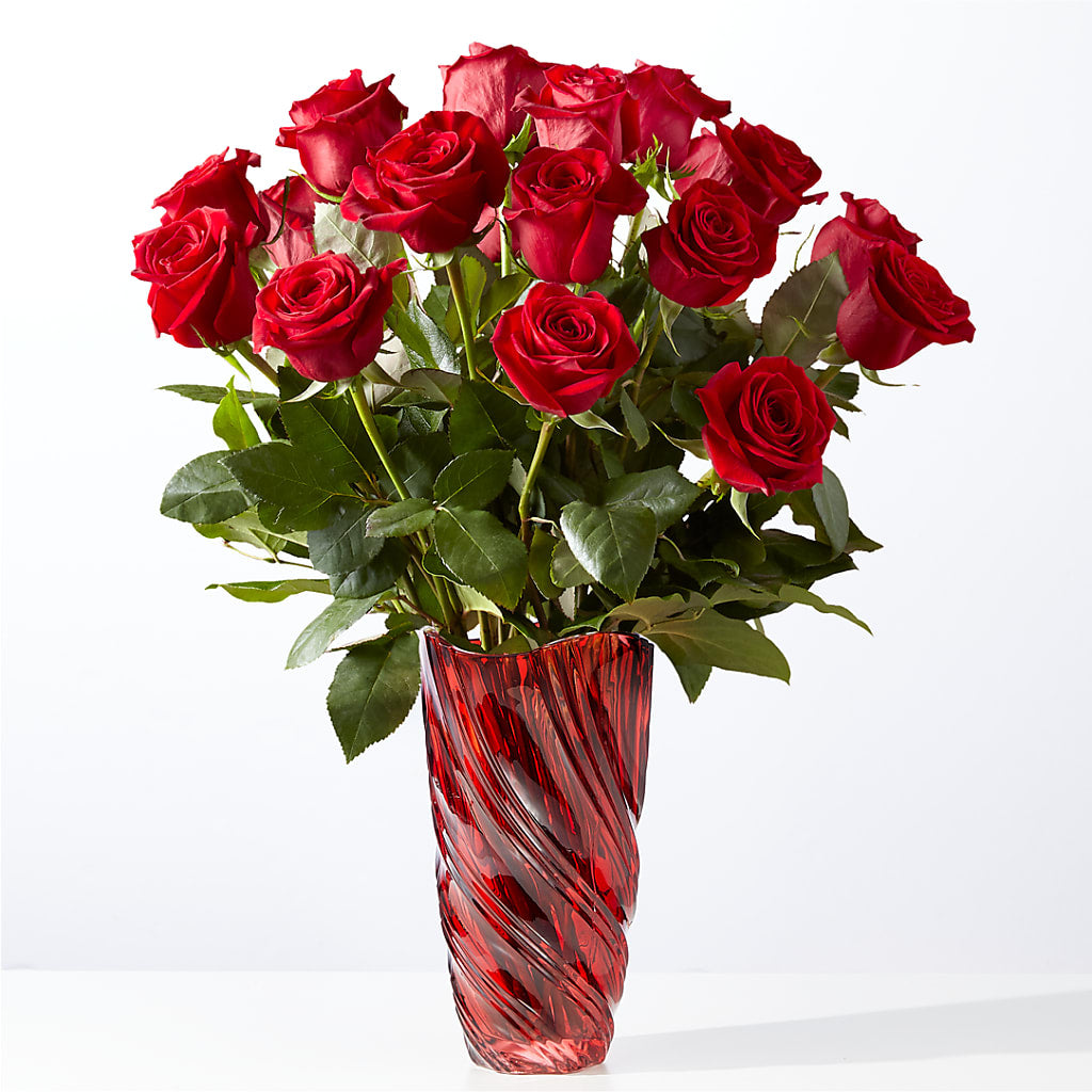 Classic Love Red Rose Bouquet with Luxe Swirl Vase – Oliver Flower Shop Inc, Pittsburgh PA
