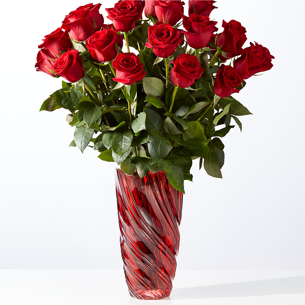 Classic Love Red Rose Bouquet with Luxe Swirl Vase – Oliver Flower Shop Inc, Pittsburgh PA