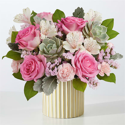 Dusty Rose Bouquet with Ivory Vase